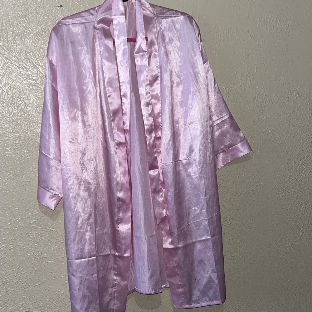 Elegant Pink Satin Kimono Robe
